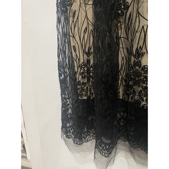 Metro Wear Skirt Black Mesh Floral Overlay Tan Lining Sz PS Elastic Waist 28 - Picture 6 of 14